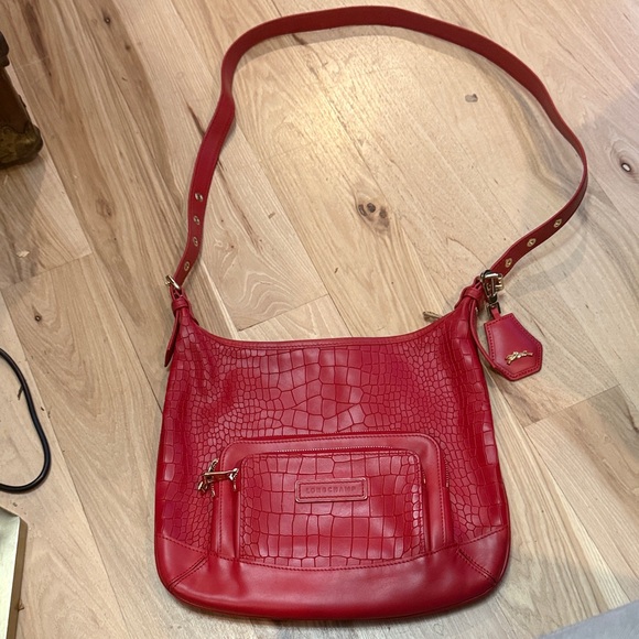 Longchamp Handbags - Longchamp Roseau Red Croc-Pattern Hobo Shoulder Bag